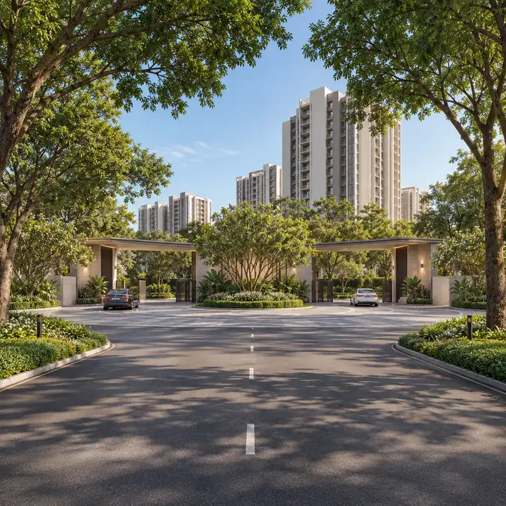 Aparna Sarjapur Road tree-lined approach road, artist's impression